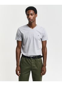 Gant Herren T-Shirt "SLIM SHIELD V-NECK T-SHIRT", grau, Basic, Gr. XL, Jersey, Obermaterial: 100% Baumwolle, Shirts, mit einer kleinen Logostickerei