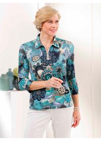 CLASSIC Damen Poloshirt "Shirt", blau, Gr. 44, geblümt, gemustert, mehrfarbig, 95% Viskose, 5% Elasthan, Shirts