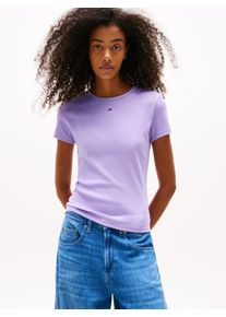 Tommy Jeans Damen T-Shirt "TJW SLIM ESSENTIAL RIB SS"ophelia lila, casual, Gr. XS, unifarben, Rippware, Obermaterial: 95% Baumwolle, 5% Elasthan,