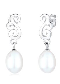 Elli Damen Paar Ohrhänger "Ornament Süßwasserzuchtperlen Weiß 925 Sterling Silber", OneSize, ohne Stein, Silber 925 (Sterlingsilber), silber, Silber
