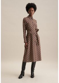 Seidensticker Damen Sommerkleid "Schwarze Rose", braun, Gr. 38, bedruckt, 100% Viskose, Kleider, Langarm Kragen Druck