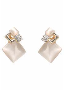 Firetti Damen Paar Ohrclips "elegant", Materialmix, gold, Materialmix, Ohrringe, mit Cat ́s Eye und Strasssteinen