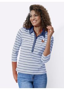 Casual Looks Damen Poloshirt "Poloshirt", blau, Gr. 46, gemustert, mehrfarbig, gestreift, 100% Baumwolle, Shirts