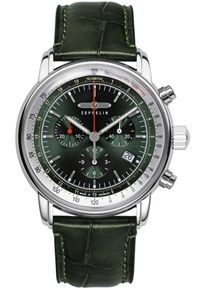 Zeppelin Herren Chronograph "LZ 14 Marine", grün, Armbanduhren, Quarzuhr, Armbanduhr, Herrenuhr, Made in Germany, Lederarmband