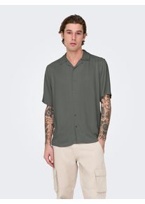 Only & Sons ONLY & SONS Herren Kurzarmhemd "ONSDASH LIFE REG VISC RES SS SHIRT", grau, modisch, Gr. XXL, unifarben, Web, Obermaterial: 100% Viskose, Hemden