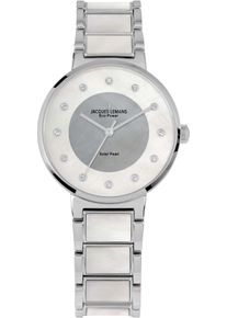 Jacques Lemans Damen Solaruhr "Eco Power, 1-2108B", weiß, Armbanduhren, Armbanduhr, Damenuhr, Perlmutt-Zifferblatt, Swarovski-Kristalle