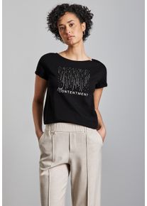 Street One Damen Print-Shirt, schwarz, casual, Gr. 34, bedruckt, Web, 100% Baumwolle, Shirts, mit Seitlichen Einschlitzen am Saum