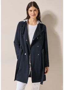 Cecil Damen Trenchcoat, blau, casual, Gr. XL, unifarben, Stoff, Obermaterial: 100% Polyester; Kapuze: 80% Baumwolle, 20% Polyester, Mäntel, mit
