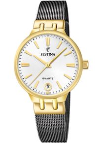 Festina Damen Quarzuhr "Mademoiselle"anthrazit, creme, Armbanduhren, Armbanduhr, Damenuhr, Edelstahlarmband, analog, Tag, Zirkonia (synth.)