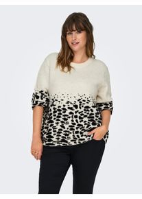 Only CARMAKOMA Damen Rundhalspullover "CARANNI LS O-NECK JQ KNT", schwarz-weiß, casual, Gr. M, gemustert, Strick, Obermaterial: 50% Nylon, 35%