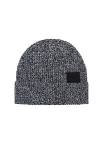Damen Beanie, blau, casual, Tom Tailor Denim, unifarben, Strick, Baumwollmischung, Mützen, mit Strick-Struktur und Logo-Badge