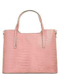 CLUTY Damen Henkeltasche, rosa, Leder, Reptilienprägung, Taschen, echt Leder, Made in Italy