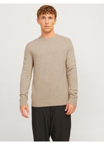 Jack & Jones JACK & JONES Herren Rundhalspullover "JPRBLULAMBSWOOL KNIT CREW NECK", beige, modisch, Gr. XS, meliert, Strick, Obermaterial: 100% Wolle, Pullover