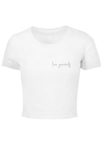 Merchcode Herren T-Shirt "Merchcode Damen Ladies Love Yourself Cropped Tee", weiß, klassisch, Gr. S, unifarben, 95% Baumwolle, 5% Elasthan, Shirts