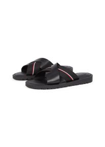 Tommy Hilfiger Herren Pantolette "CORE HILFIGER LH CRISS C SANDAL", Gr. 43, schwarz, Leder, casual, Schuhe, Sommerschuh, Flats, Schlappen mit