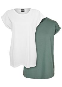 Urban Classics Herren T-Shirt "Urban Classics Damen Ladies Extended Shoulder Tee 2-Pack", grün, casual, Gr. XS, unifarben, 100% Baumwolle, Shirts