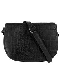CLUTY Damen Umhängetasche, schwarz, Leder, Reptilienprägung, Taschen, echt Leder
