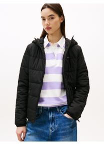 Tommy Jeans Damen Steppjacke "TJW SLIM LW HOODED PADDED JACKET", schwarz, casual, Gr. S, unifarben, Web, Obermaterial: 100% Polyester, Jacken