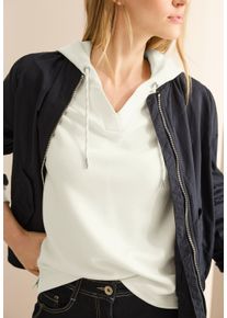 Cecil Damen Langarmshirt, weiß, casual, Gr. L, unifarben, Web, Obermaterial: 49% Polyester, 44% Modal, 7% Elasthan, Shirts, mit Kapuze