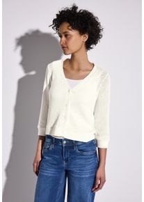 Street One Damen Cardigan, weiß, casual, Gr. 46, unifarben, Stoff, 76% Polyester, 19% Viskose, 5% Elasthan, Strickjacken, mit Knopfleiste