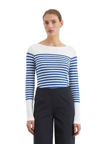 Marc O'Polo MARC O'POLO Damen Langarmshirtmulti, shiny blau, casual, Gr. XS, Single Jersey, Obermaterial: 100% Baumwolle, Shirts, im schönen Streifenmuster