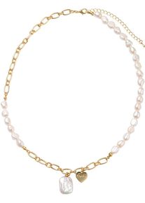 Firetti Damen Kette mit Anhänger "Schmuck Geschenk Halsschmuck Halskette Herz", Edelstahl-Perlen, L: 50cm B: 3mm, gold, Edelstahl, Perlen, B:3mm,
