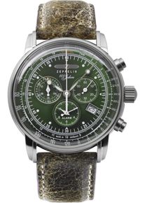Zeppelin Herren Chronograph "100 Jahre", grün, Armbanduhren, Quarzuhr, Armbanduhr, Herrenuhr, Made in Germany, Lederarmband