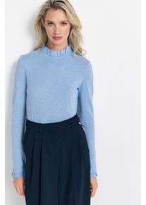 RICHROYAL Damen Langarmshirt "2409 O Slub F LS", blau, casual, Gr. S, Single Jersey, Obermaterial: 100% Baumwolle, Shirts, mit Rüschenkante an