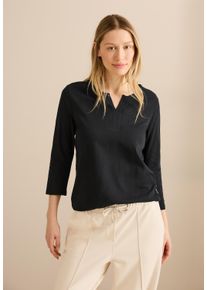 Cecil Damen 3/4-Arm-Shirt, schwarz, casual, Gr. XS, unifarben, Web, 100% Baumwolle, Shirts, mit geschlitztem Rundhalsausschnitt