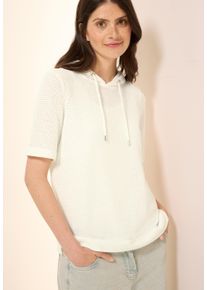 Cecil Damen Kurzarmpullover, weiß, casual, Gr. XXL, unifarben, Strick, Obermaterial: 50% Baumwolle, 50% Polyester, Pullover, mit Kapuze und in