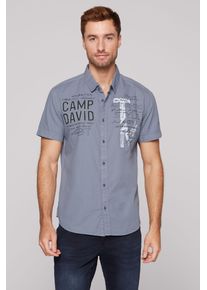 CAMP DAVID Herren Kurzarmhemd, blau, casual, Gr. XL, bedruckt, bestickt, Material: 100% Baumwolle, Hemden, mit Webstruktur