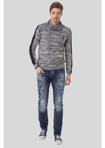 Cipo & Baxx CIPO & BAXX Herren Schalkragenpullover "Pullover", schwarz, casual, Gr. M, meliert, 50% Baumwolle;50% Polyacryl, Pullover, mit Schalkragen