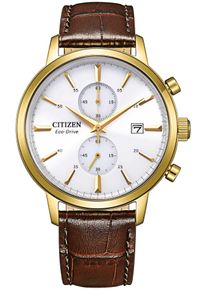Citizen Herren Chronograph, braun, Armbanduhren, Armbanduhr, Herrenuhr, Solar, Stoppfunktion, Lederarmband