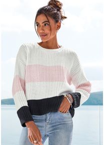 Lascana Damen Strickpullover, weiß, modisch, Gr. 36, gestreift, Strick, Obermaterial: 100% Polyester, Pullover, mit modischen Querstreifen, legere