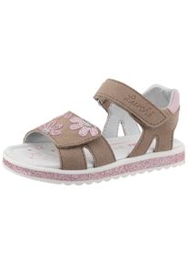 Lurchi Kinder Sandale "Candy", Gr. 26, grau, Veloursleder, kontrastfarbene Details, casual, Schuhe, Klettschuh mit Blüte, Größenschablone zum Download