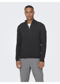 Only & Sons ONLY & SONS Herren Strickpullover "ONSALEX REG 12 HALF ZIP KNIT", blau, modisch, Gr. XXL, unifarben, Strick, Obermaterial: 100% Baumwolle, Pullover