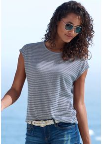 Vivance Damen Kurzarmshirt "mit Streifenoptik", blau, modisch, Gr. 32, gestreift, Obermaterial: 61% Polyester, 39% Viskose, Shirts, aus