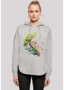 F4NT4STIC Damen Kapuzenpullover "Baum mit Blumen Oversize Hoodie", grau, casual, Gr. S, Obermaterial: 100% Baumwolle, Pullover, Print