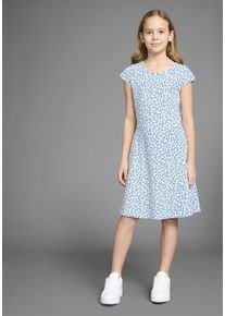 DELMAO Mädchen Jerseykleid "Skaterkleid in Allover-Design", blau, modisch, Gr. 128, bedruckt, geblümt, Jersey, Obermaterial: 95% Baumwolle, 5%