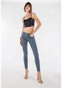 Freddy Damen 7/8-Hose "WRUP REGULAR SUPERSKINNY 7/8", blau, casual, Gr. M, glänzend, unifarben, Web, Obermaterial: 85% Polyester, 15% Elasthan,