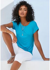 Vivance Damen Kurzarmshirt "mit Gummizug im Bund", blau, Basic, Gr. 36, unifarben, Obermaterial: 95% Viskose, 5% Elasthan, Shirts, aus weichem