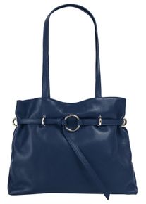 Samantha Look Damen Henkeltasche, blau, Leder, unifarben, leicht glänzend, Taschen, echt Leder, Made in Italy