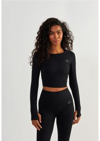 BESHAPED Damen Langarmshirt "Femme Force", schwarz, Gr. L, gestreift, 90% Nylon, 10% Elasthan, Shirts, mit langen Ärmeln und gerippter Textur