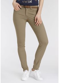 DELMAO Damen Slim-fit-Jeans, beige, Basic, Gr. 46, Twill, Obermaterial: 98% Baumwolle, 2% Elasthan, Jeans, mit modischem Flechtgürtel