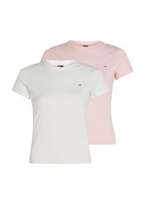 Tommy Jeans Damen T-Shirt "TJW 2PACK C-NECK TEE"ecru, precious pink, casual, Gr. XL, unifarben, Single Jersey, Obermaterial: 100% Baumwolle, Shirts,