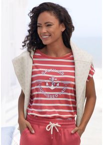 H.I.S. H.I.S Damen T-Shirt, Gr. 32, rot, Sweatware, Obermaterial: 100% Baumwolle, gestreift, casual, Shirts, mit kurzen Ärmeln