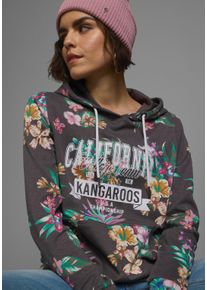 Kangaroos Damen Kapuzensweatshirt, grau, casual, Gr. 40, geblümt, bedruckt, Interlock, Obermaterial: 60% Baumwolle, 40% Polyester. Kapuzenfutter: 60%