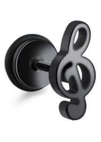 Firetti Damen Single-Ohrstecker "Schmuck Geschenk Ohrschmuck einzeln Notenschlüssel", Edelstahl-Kautschuk, schwarz, Edelstahl, Kautschuk, Ohrringe