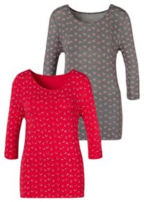 Lascana Damen 3/4-Arm-Shirt "mit kleinem Cut-Out am Ärmelsaum", rot, casual, Gr. 36, bedruckt, Obermaterial: 95% Viskose (LENZING ECOVERO), 5%