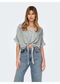 Only Damen Kurzarmbluse "ONLPAULA LIFE S/S TIE SHIRT WVN NOOS"cloud dancer stripes:balsam grün, modisch, Gr. XS, gestreift, Web, Obermaterial: 100%